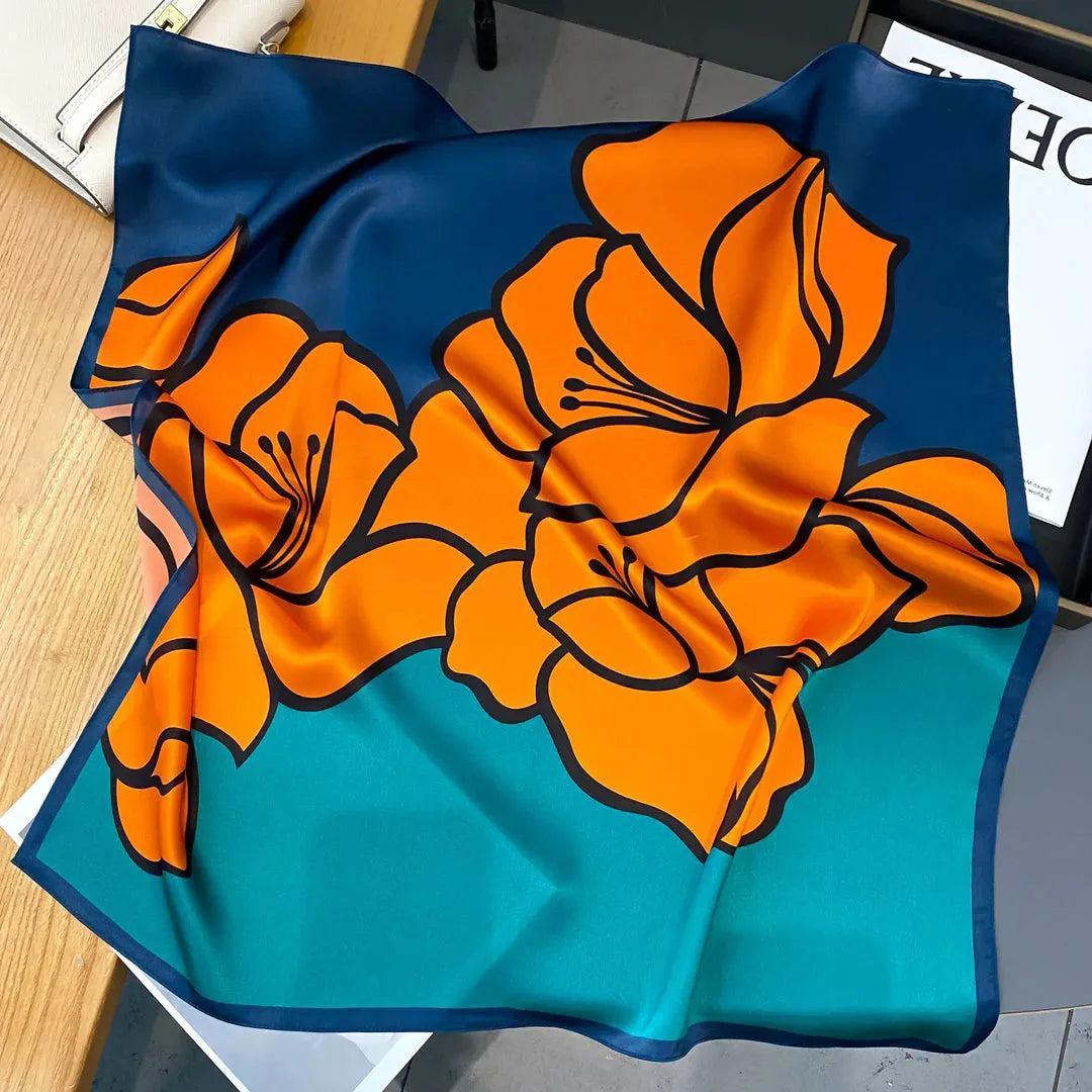 Foulard carré de soie 70 - L’Hibiscus Orange-Maison Berettini