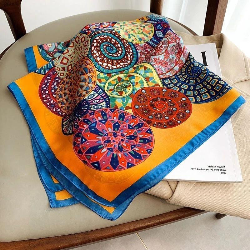 Foulard carré de soie 70 - Mandala Solaire-Maison Berettini