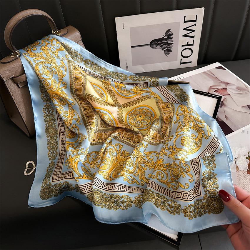 Foulard carré de soie 70 - Or Bleu Baroque