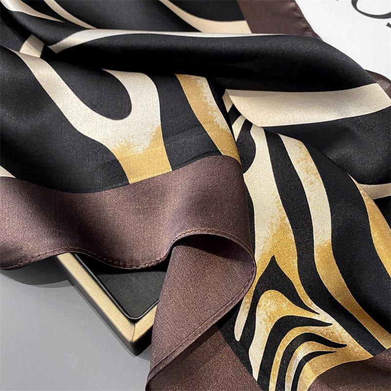 Foulard carré de soie 70 - Le Zèbre Marron-Maison Berettini