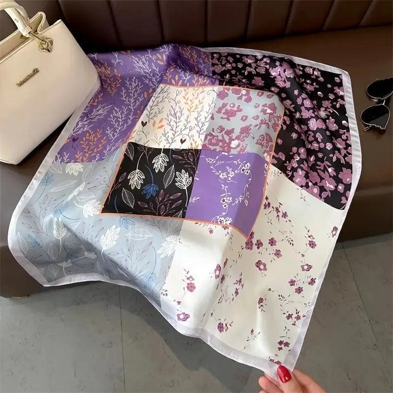 Foulard carré de soie 70 - Patchwork floral violet-Maison Berettini