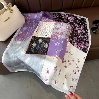 Foulard carré de soie 70 - Patchwork floral violet-Maison Berettini