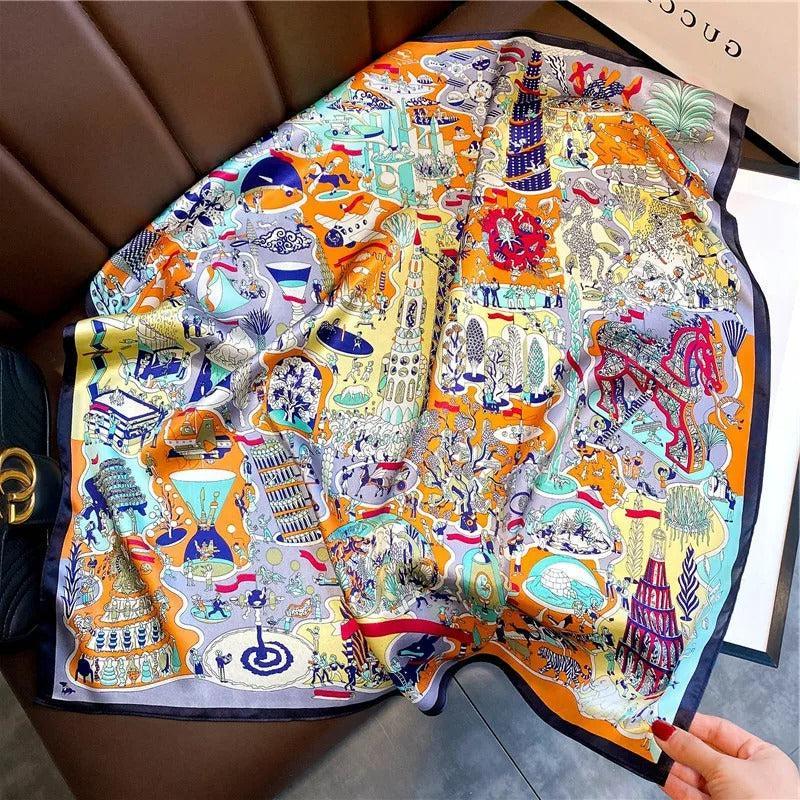 Foulard carré de soie - Voyage des Merveilles-Maison Berettini