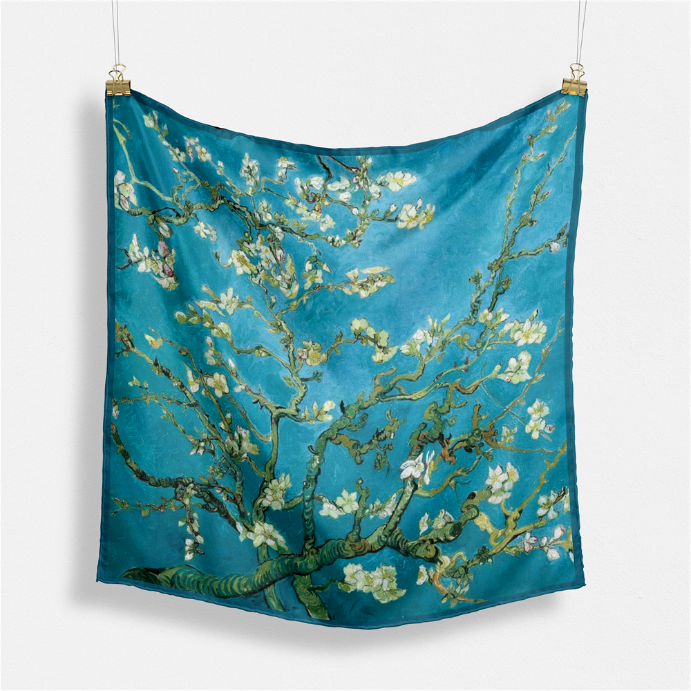 Foulard carré de soie 50 - Amandier de fleurs, Van Gogh-Maison Berettini
