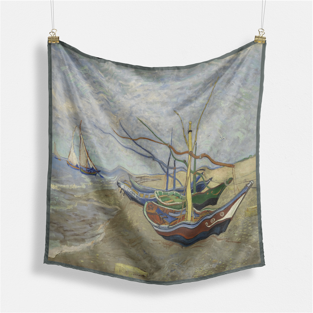 Foulard carré de soie 50 - Barques de pêches, Van Gogh-Maison Berettini
