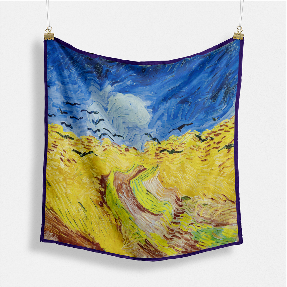 Foulard carré de soie 50 - Champ de blé aux corbeaux, Van Gogh-Maison Berettini