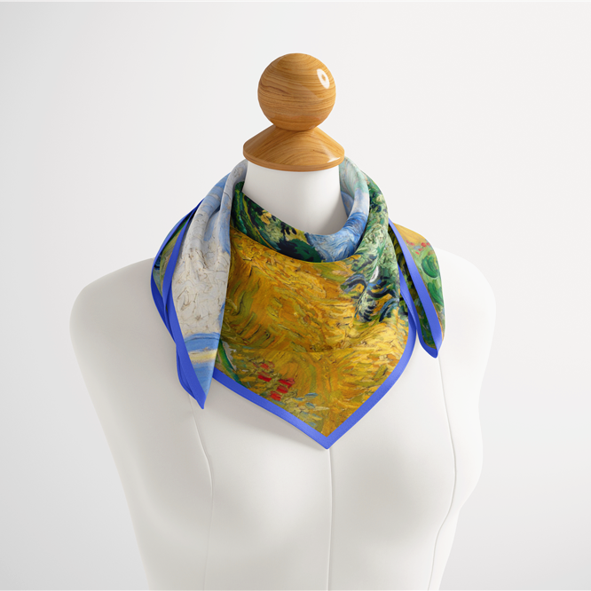 Foulard carré de soie 50 - Champ de blé avec cyprès, Van Gogh-Maison Berettini