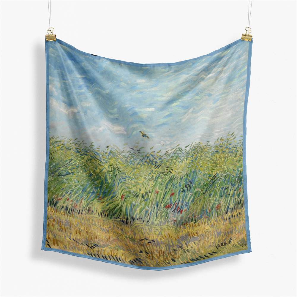 Foulard carré de soie 50 - Champ de blé à l'alouette, Van Gogh-Maison Berettini