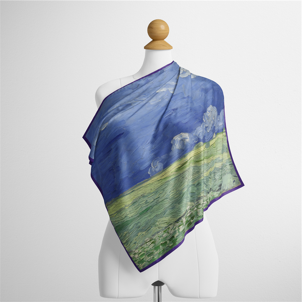 Foulard carré de soie 50 - Champs verts, Van Gogh-Maison Berettini