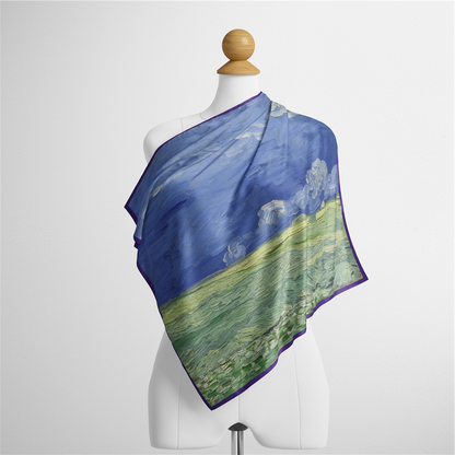 Foulard carré de soie 50 - Champs verts, Van Gogh-Maison Berettini