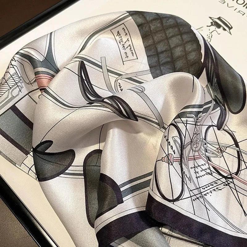 Foulard carré de soie 50 - L'Esquisse Mécanique Blanc-Maison Berettini