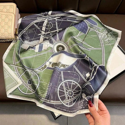 Foulard carré de soie 50 - L'Esquisse Mécanique Vert-Maison Berettini