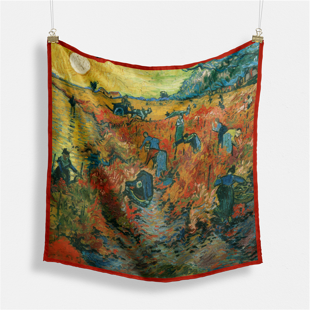 Foulard carré de soie 50 - La Vigne rouge-Maison Berettini