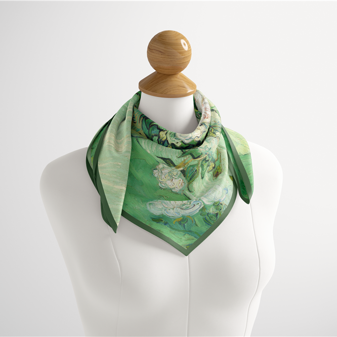 Foulard carré de soie 50 - Vase aux roses roses, Van Gogh-Maison Berettini