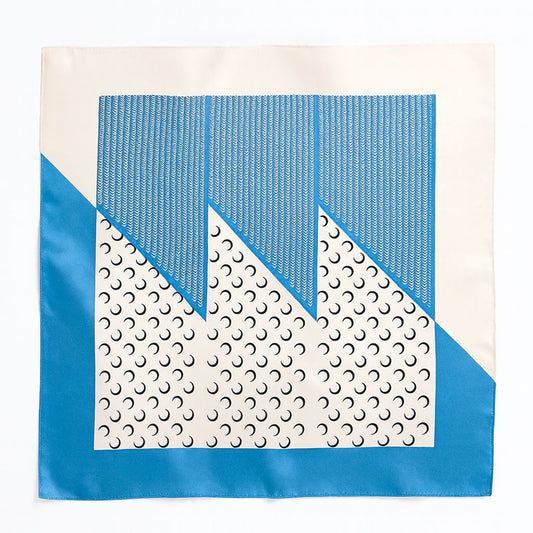 Foulard carré de soie 70 - Architecture Indigo