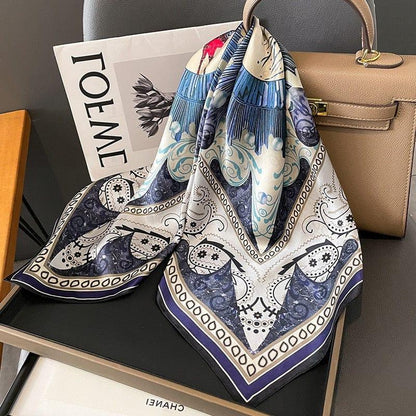 Foulard carré de soie 70 - Cerf Céleste Bleu-Maison Berettini