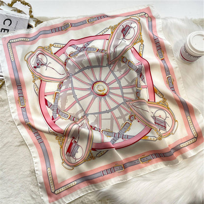 Foulard carré de soie 70 - La Ronde Équestre Rose-Maison Berettini