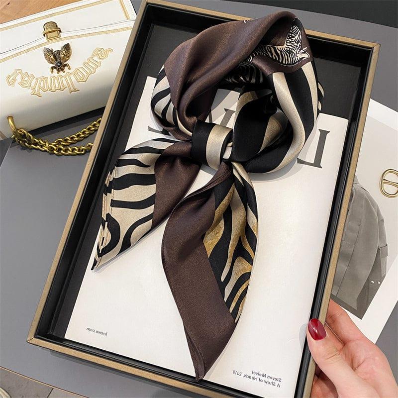 Foulard carré de soie 70 - Le Zèbre Marron-Maison Berettini