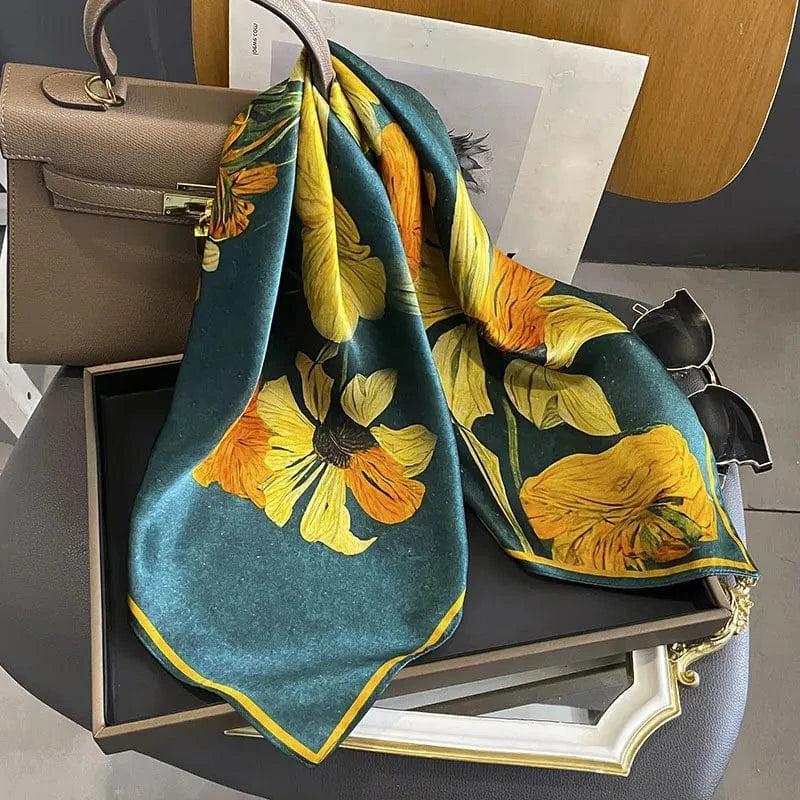 Foulard carré de soie 70 - Soleil Émeraude-Maison Berettini