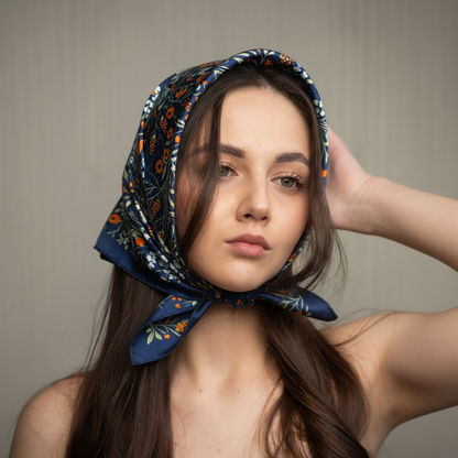 Foulard carré de soie 50 - Forêt Nocturne