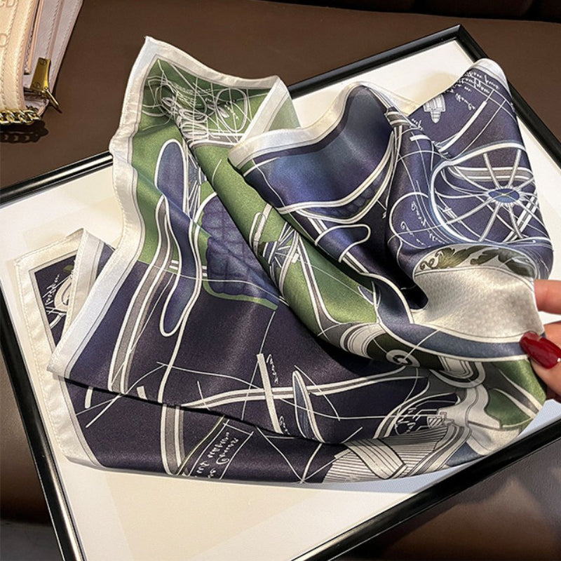 Foulard carré de soie 50 - L'Esquisse Mécanique Vert