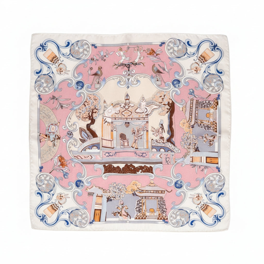 Foulard carré de soie 50 - Le Palais rose
