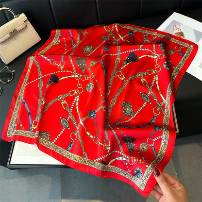 Foulard carré de soie 70 - L'Ornement Cavalier Rouge