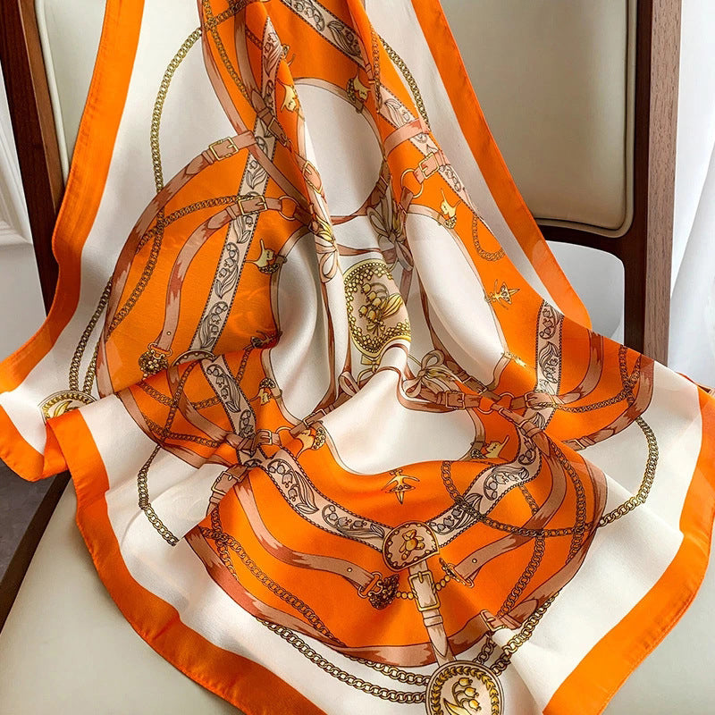 Foulard carré de soie 70 - La Cavalerie Royale Orange