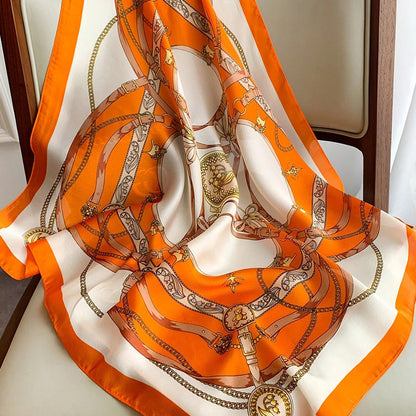 Foulard carré de soie 70 - La Cavalerie Royale Orange