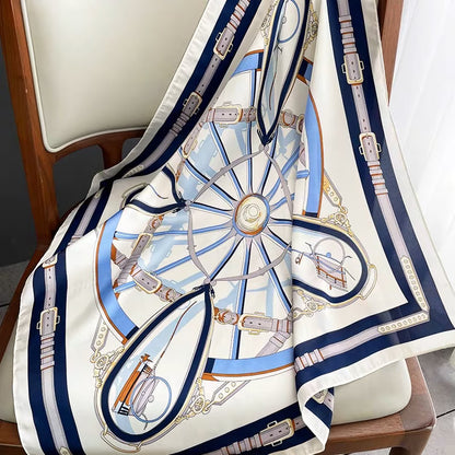 Foulard carré de soie 70 - La Ronde Équestre Bleu