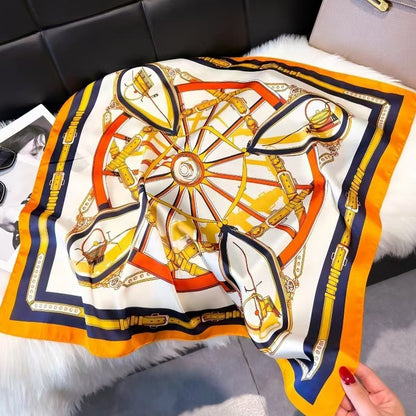 Foulard carré de soie 70 - La Ronde Équestre Orange