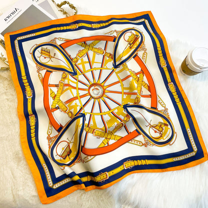 Foulard carré de soie 70 - La Ronde Équestre Orange