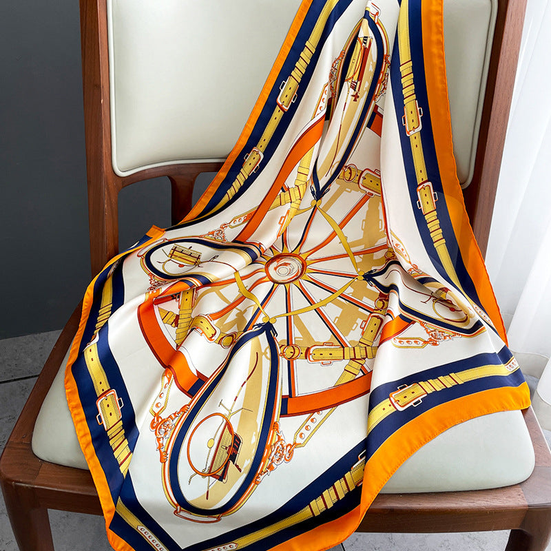 Foulard carré de soie 70 - La Ronde Équestre Orange