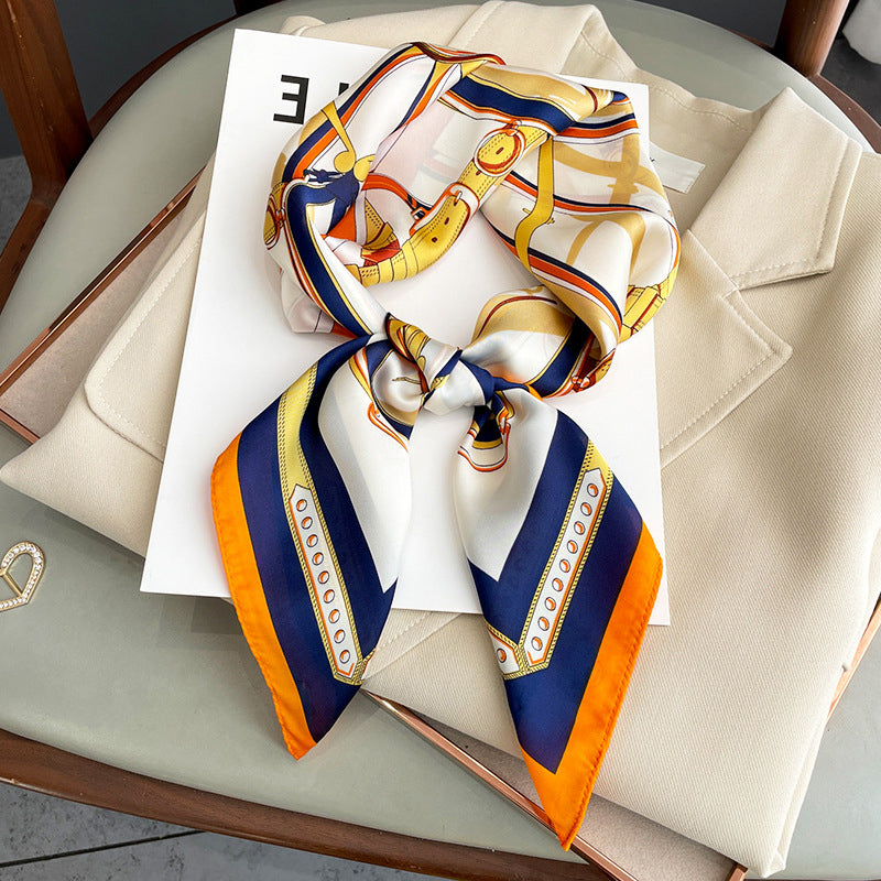 Foulard carré de soie 70 - La Ronde Équestre Orange