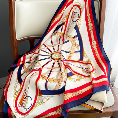 Foulard carré de soie 70 - La Ronde Équestre Rouge