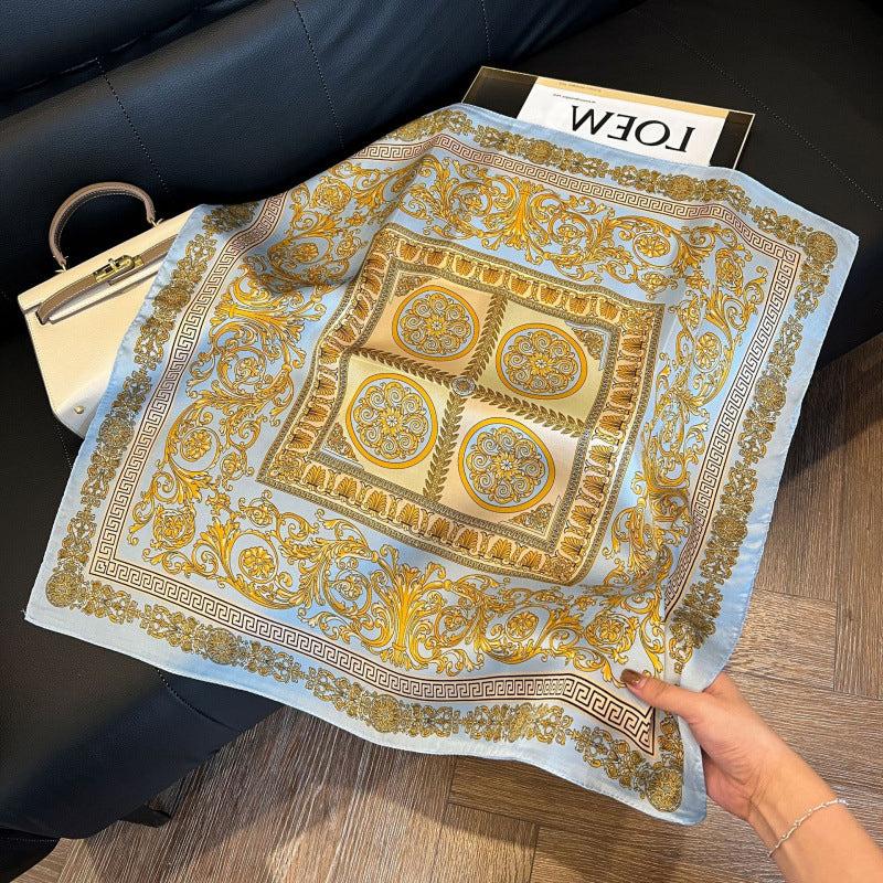 Foulard carré de soie 70 - Or Bleu Baroque