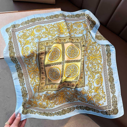 Foulard carré de soie 70 - Or Bleu Baroque