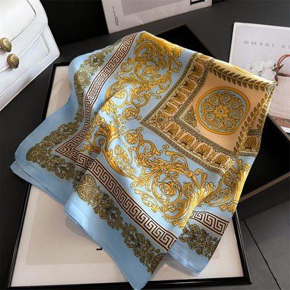 Foulard carré de soie 70 - Or Bleu Baroque