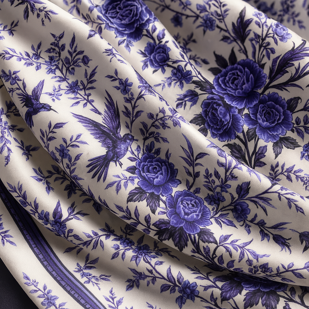 Foulard carré de soie 70 - Porcelaine Bleue-Maison Berettini
