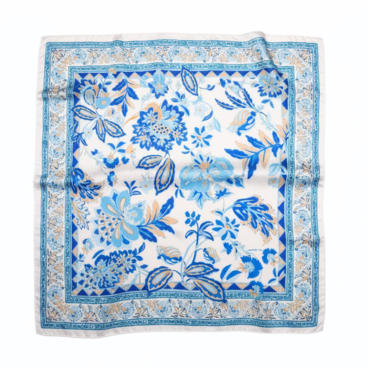 Foulard carré de soie 70 - Bouquet Céleste