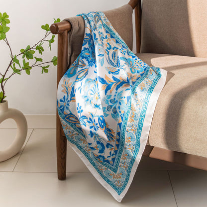 Foulard carré de soie 70 - Bouquet Céleste