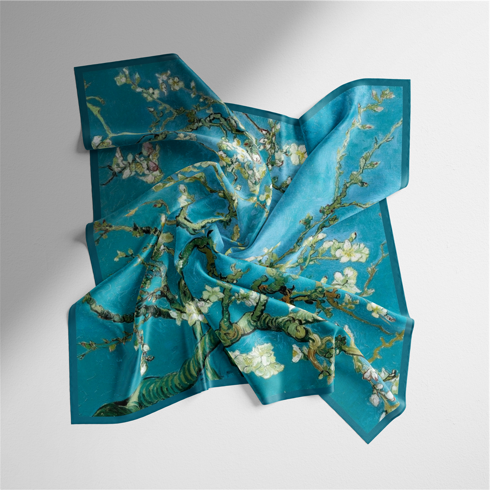 Foulard carré de soie 50 - Amandier de fleurs, Van Gogh-Maison Berettini