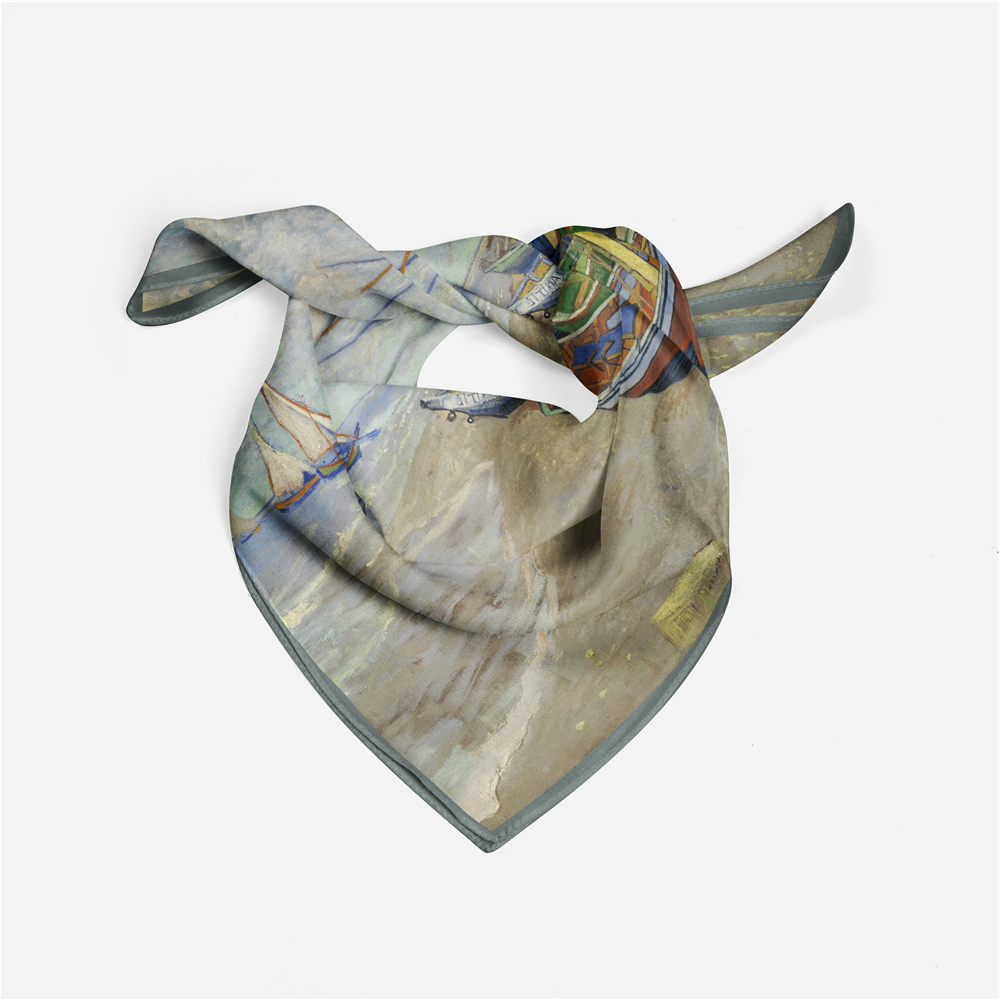 Foulard carré de soie 50 - Barques de pêches, Van Gogh-Maison Berettini