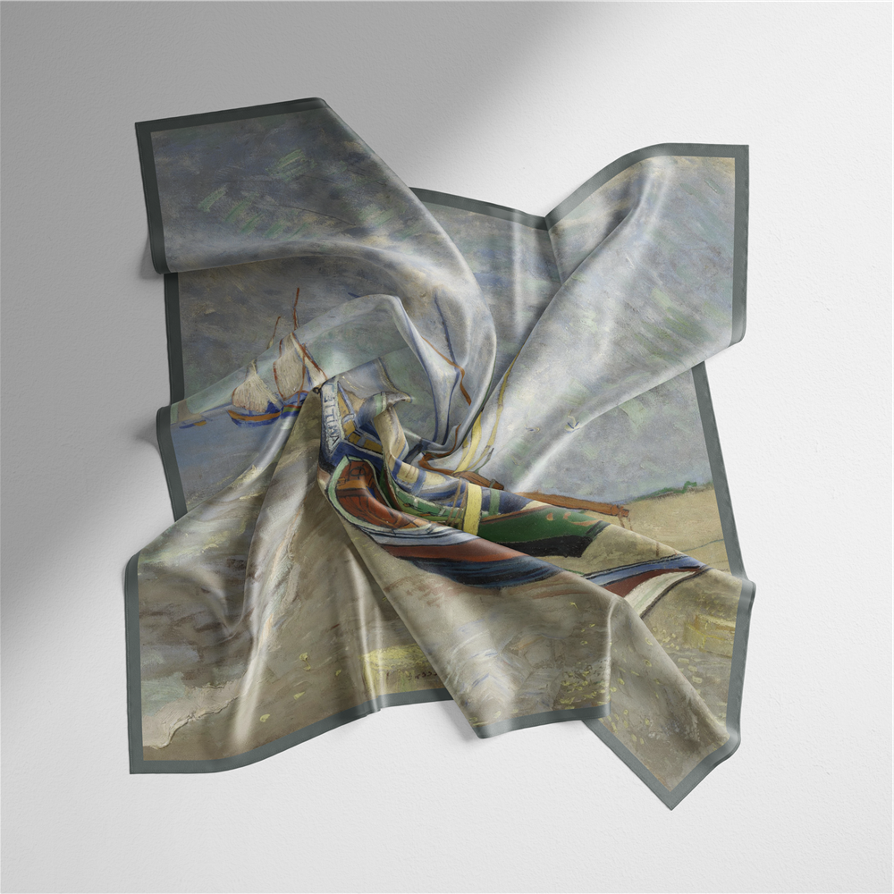 Foulard carré de soie 50 - Barques de pêches, Van Gogh-Maison Berettini