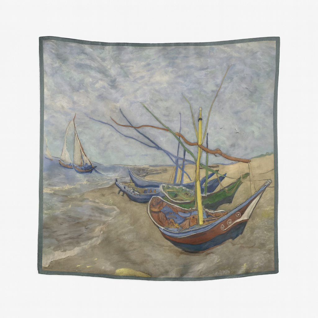 Foulard carré de soie 50 - Barques de pêches, Van Gogh-Maison Berettini