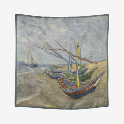 Foulard carré de soie 50 - Barques de pêches, Van Gogh-Maison Berettini