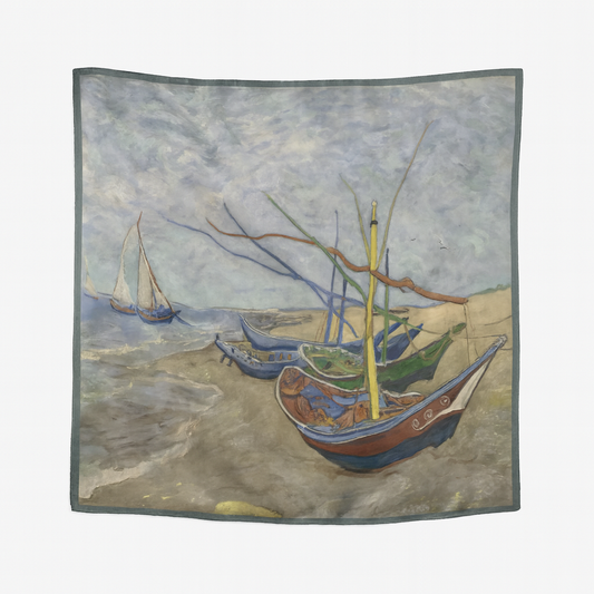 Foulard carré de soie 50 - Barques de pêches, Van Gogh-Maison Berettini