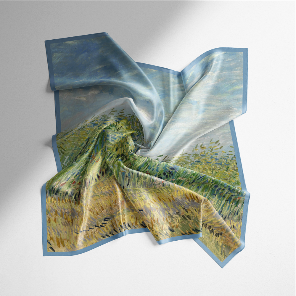 Foulard carré de soie 50 - Champ de blé à l'alouette, Van Gogh-Maison Berettini
