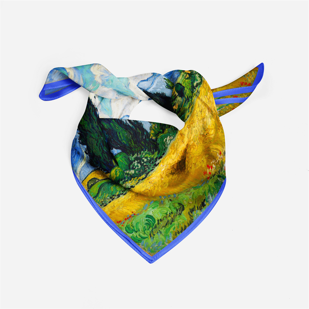 Foulard carré de soie 50 - Champ de blé avec cyprès, Van Gogh-Maison Berettini