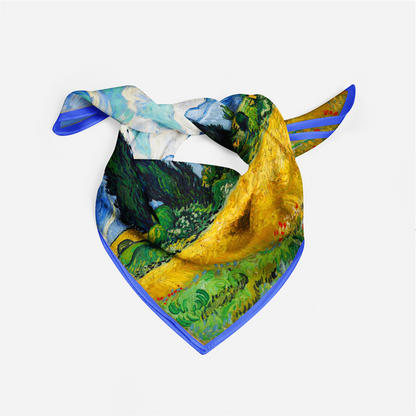 Foulard carré de soie 50 - Champ de blé avec cyprès, Van Gogh-Maison Berettini